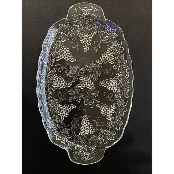 Anchor Hocking Other - Vintage Crystal Cut Anchor Hocking Grape Patterned Glass‎ Snack Plate